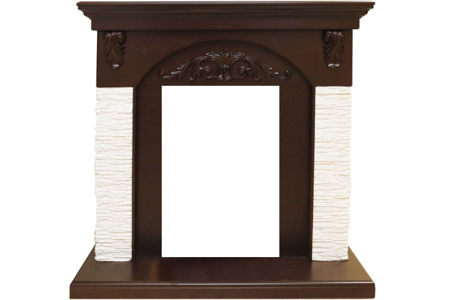 Каминокомплект Bern Сланец мелкий белый / Темный дуб с очагом Aspen Black в Казани