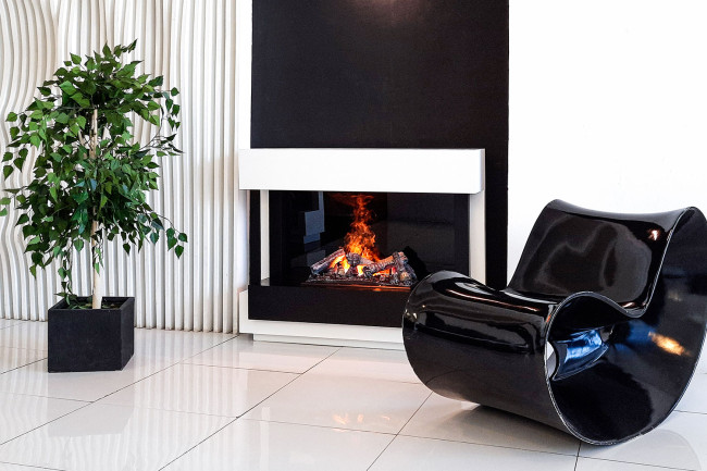 Каминокомплект Cube - Белый с черным с очагом Cassette 400 LNH-INT (с дровами) в Казани