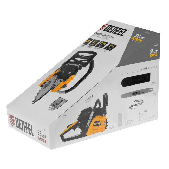 Пила цепная бензиновая DGS-5820, шина 50 см, 58 см3, 4.1 л.с, шаг 0.325, паз 1.5 мм, 76 звеньев Denzel в Казани