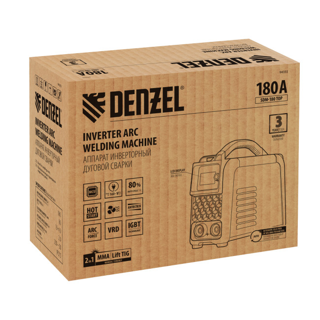 Аппарат инвертор. дуговой сварки SDM-180 Top, 180 А, ПВ 80% Denzel в Казани